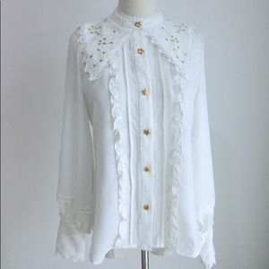 Star Buttons, Frilly Lolita white button up